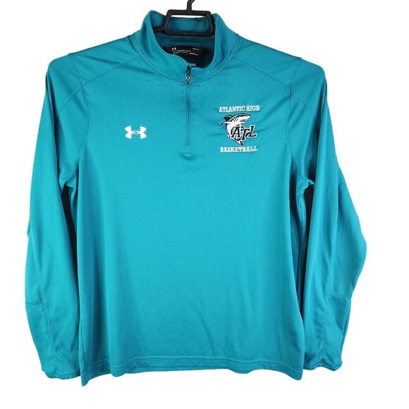 Mens Teal Under Armour Polo Shirt HeatGear Long Sleeve 1/4 Zip Size L - Picture 1 of 13